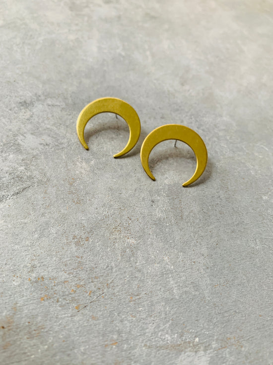 Large brass crescent earrings
