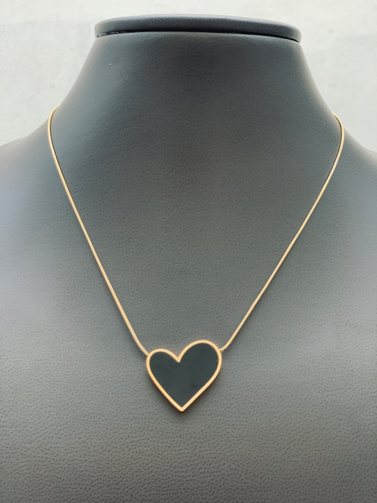 Heart Black Enamel Necklace