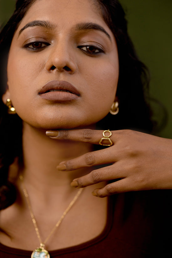 Double Hexagon Finger Ring - Gold