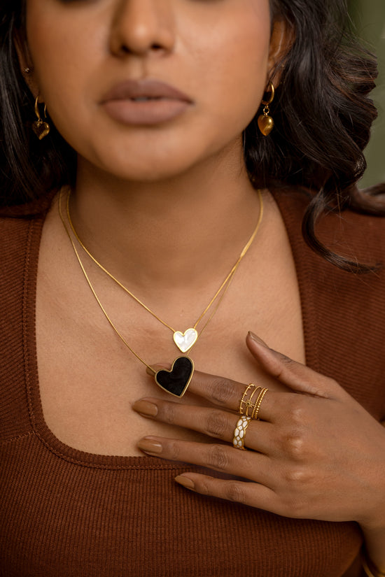 Heart Black Enamel Necklace