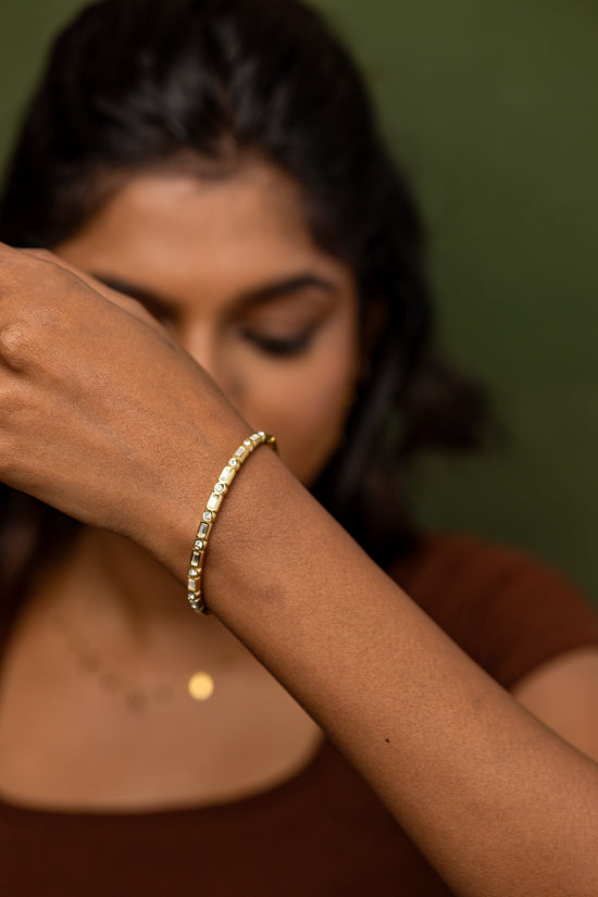 Studded zircon Rectangle and Circle Bracelet