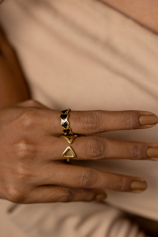 Row of Hearts Black Ring