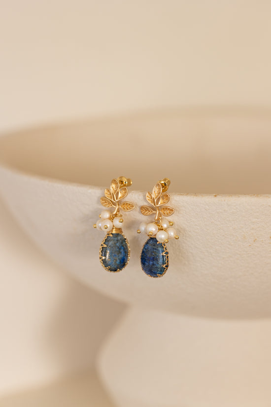 Lapis and Leaf Branch Studded Earring