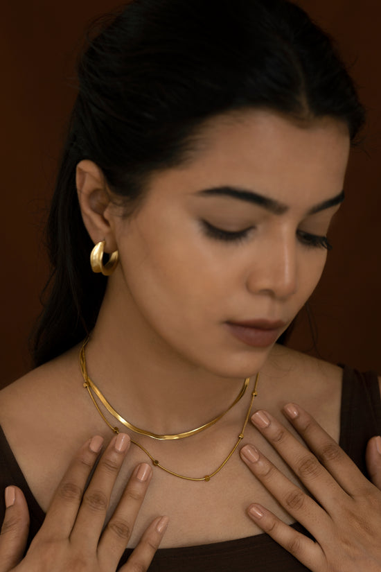 Snake Chain And Square Ball Chain Double Layer Necklace