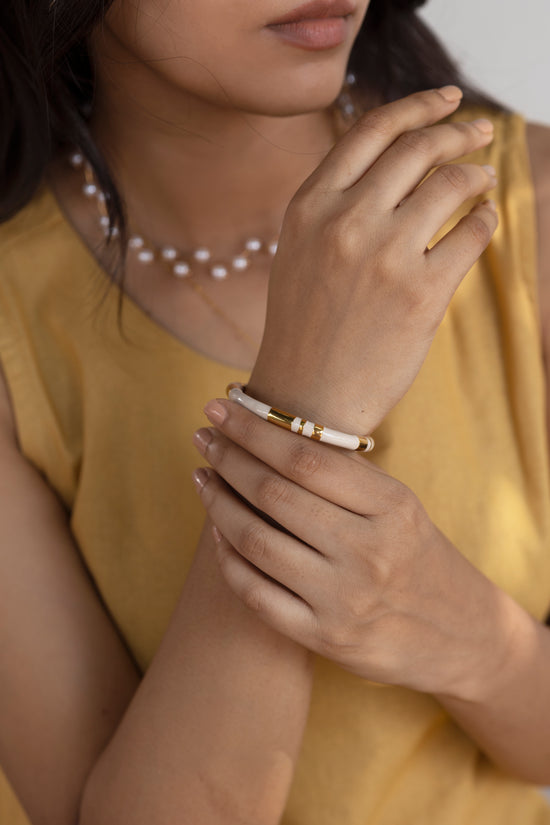 White Enamel Gold Band Bracelet