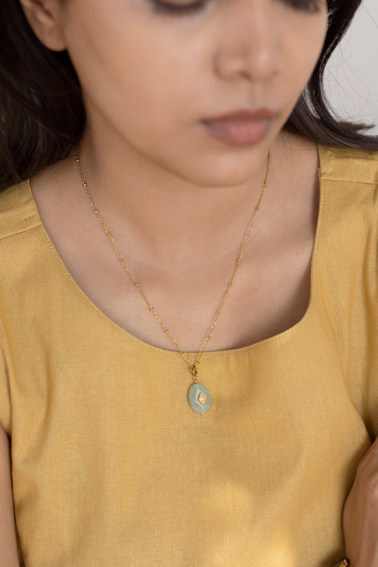 Green Stone And Diamond gold Necklace
