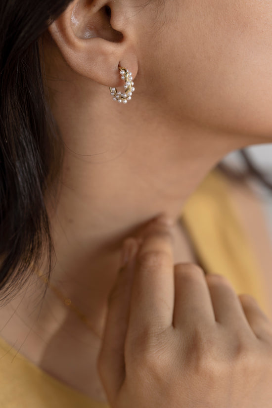 Small Hoop Twisted Pearl Earring