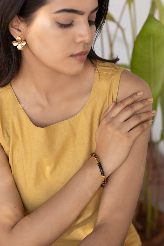 Black Enamel Gold Tube Bracelet