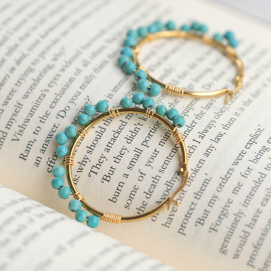Aqua beaded Hoop Earring