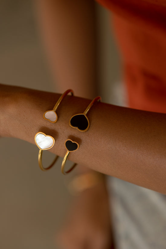 Heart Flexible White and Gold enamel bracelet