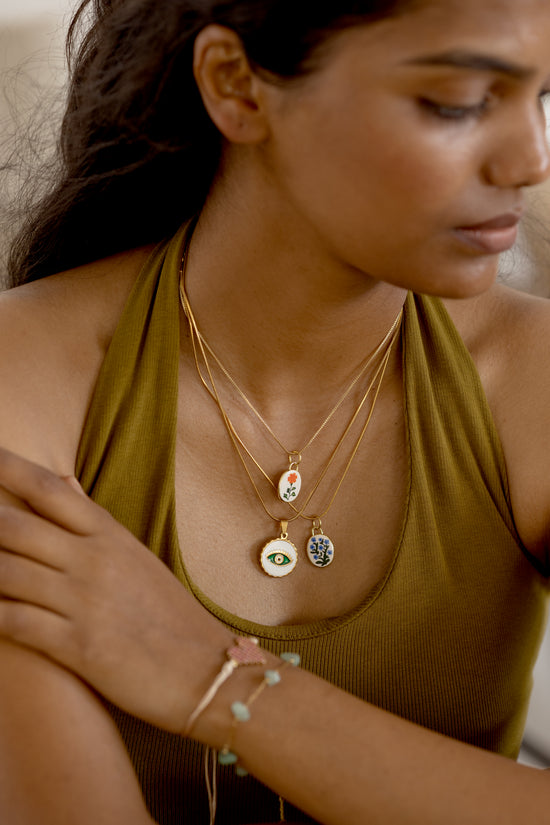 Ceramic Orange Flower Pendant Necklace