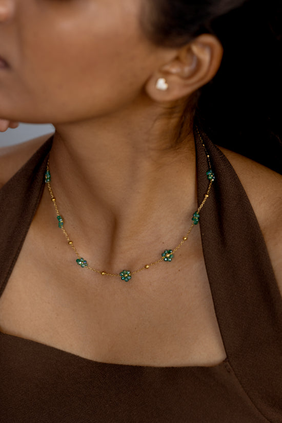 Peacock Blue Row of Pearl Necklace