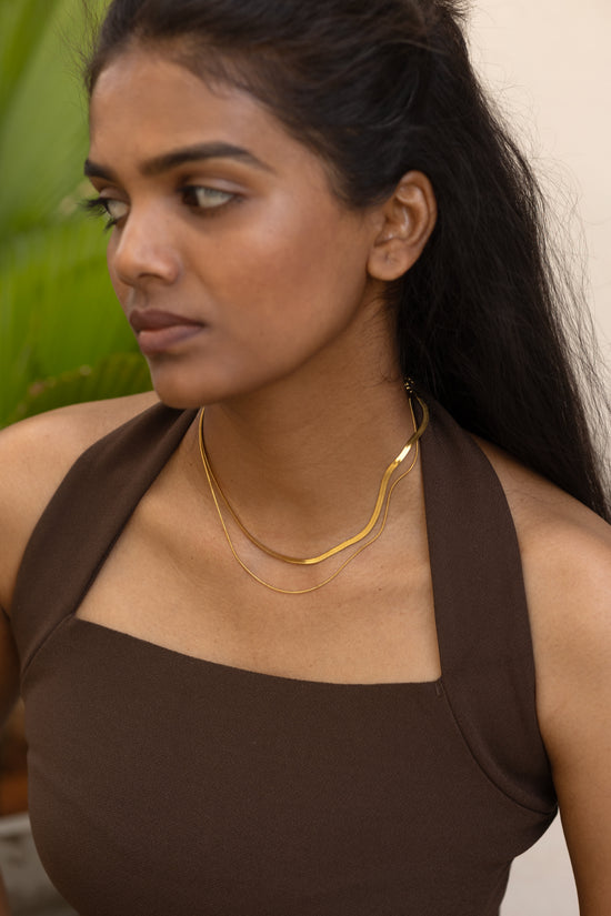 Slim and Flat Snake Double Layer Necklace