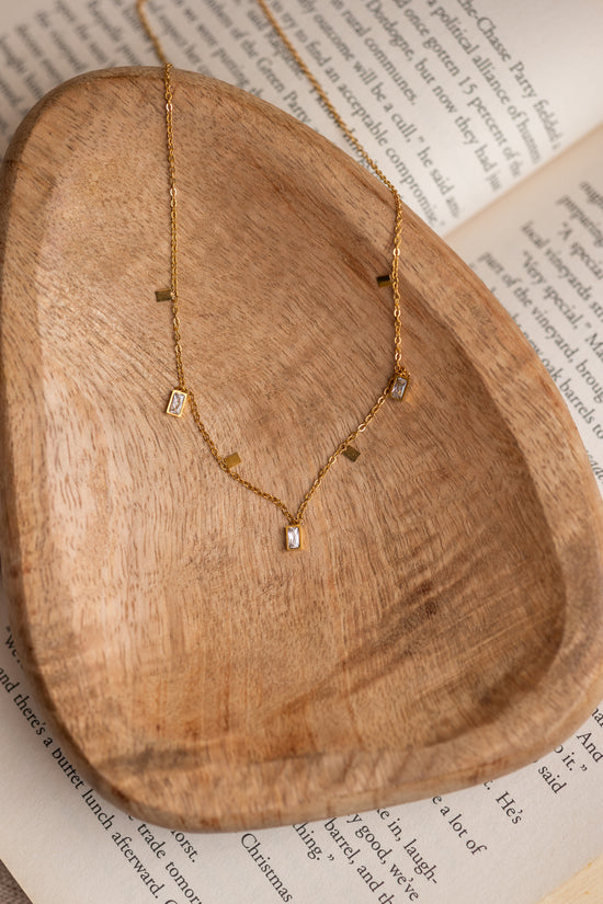 Zircon Studded Row of Rectangle Necklace