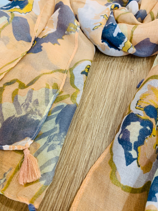Peach and Blue floral scarf/ stole
