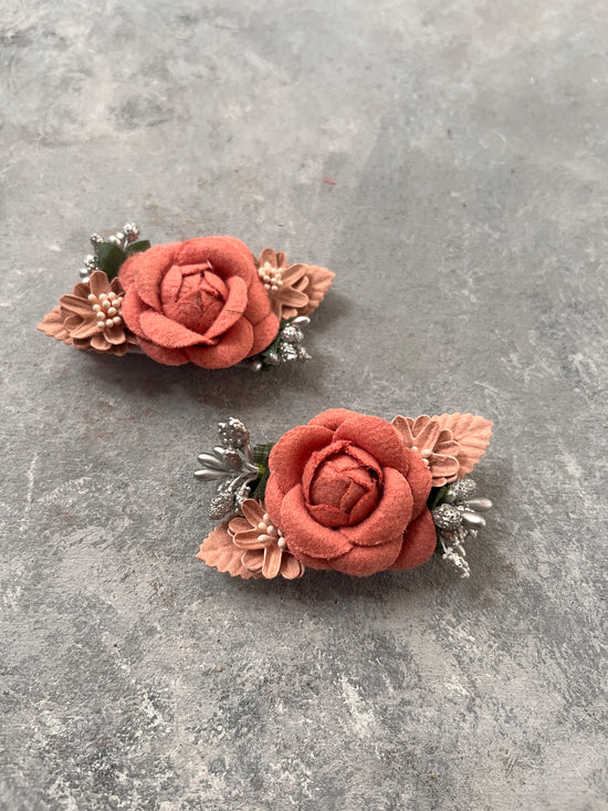 Deep peach Flower Hairclips