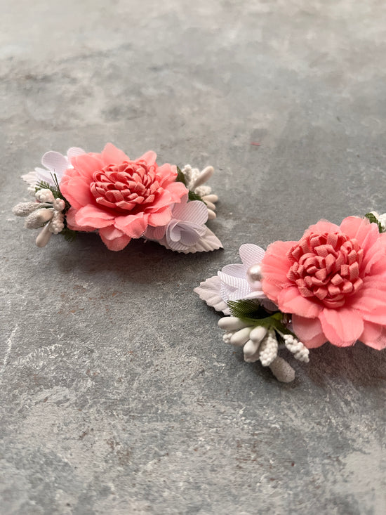 Peach and white Flower Hairclips
