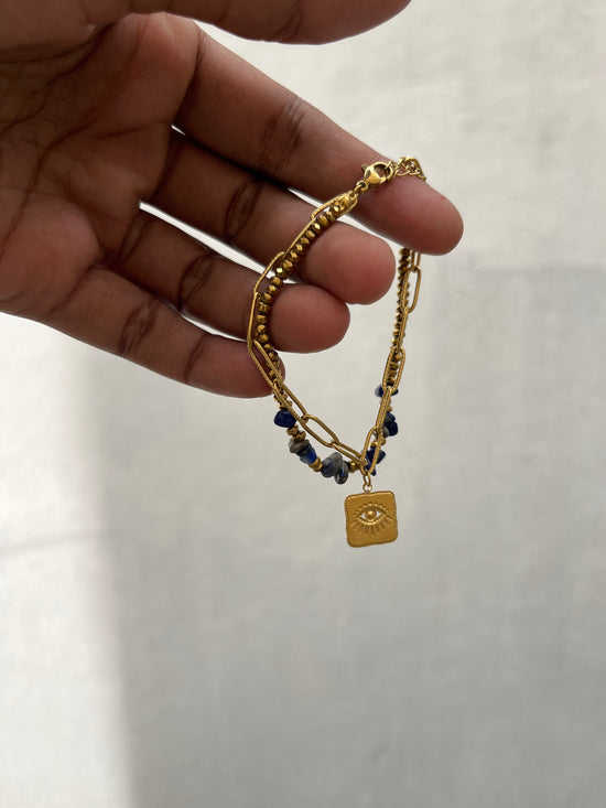Square Evil Eye Gemstone Double Layer Bracelet