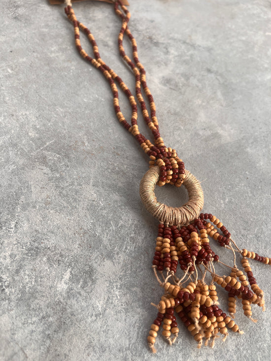 Brown Upcycled chunky wood in a loop Necklace and Earring set