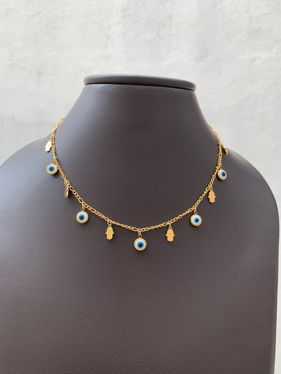 Round Evil Eye and Palm Necklace