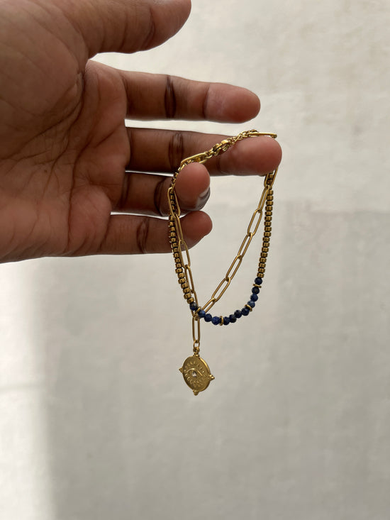 Round Evil Eye Gemstone Double Layer Bracelet