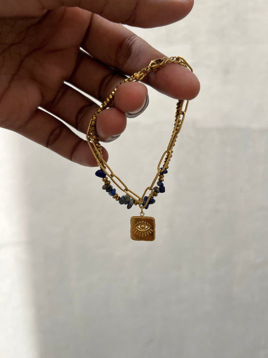 Square Evil Eye Gemstone Double Layer Bracelet