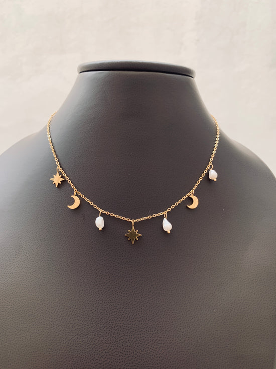 Pearl and Crescent Star Necklace