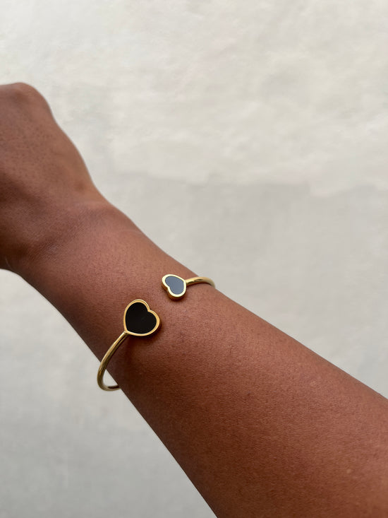 Heart Flexible Black and Gold enamel bracelet