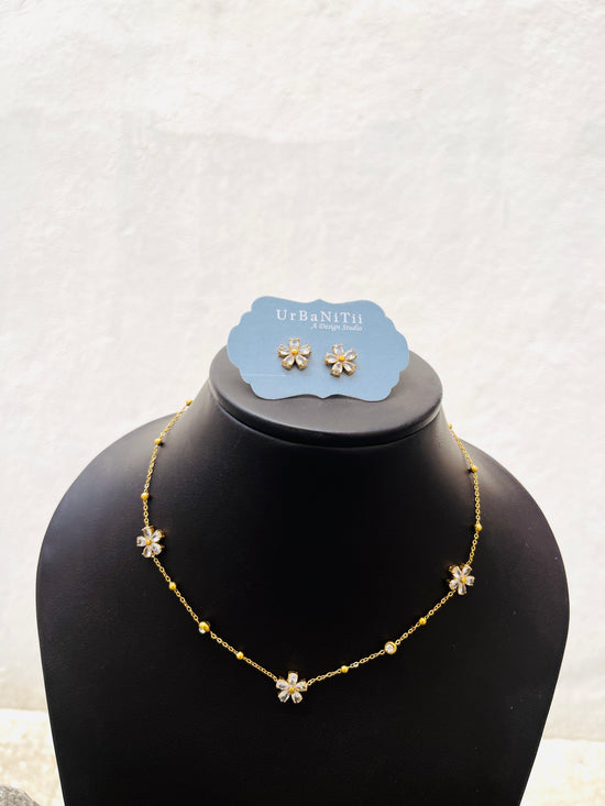Zircon flower Necklace and Earring Set