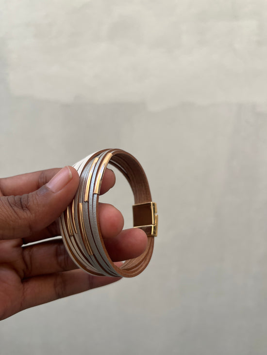 Grey and White bracelet with magnetic clasp