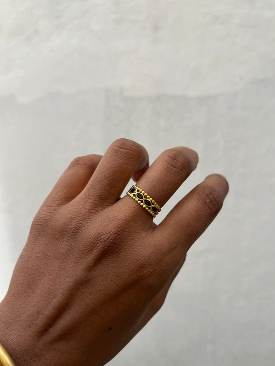 Row of Oval Black Enamel Finger Ring