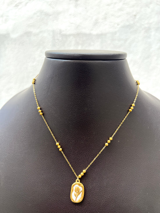 Full Rose in White Enamel Necklace