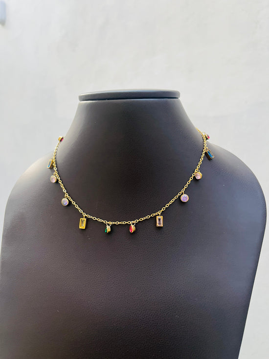 Multicolour stone drop necklace