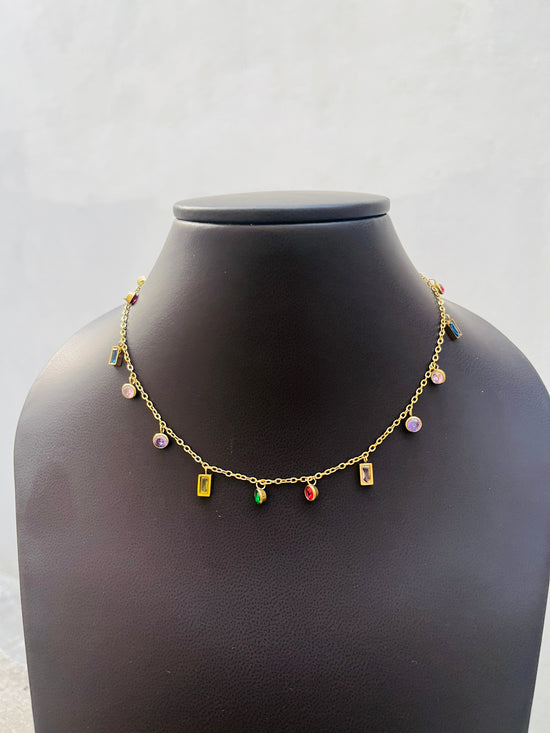 Multicolour stone drop necklace