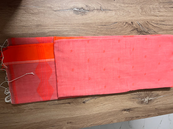 Peach orange cotton saree