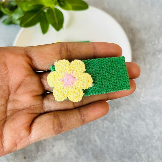 Yellow Flower in Braided Strip Hair Clip Set