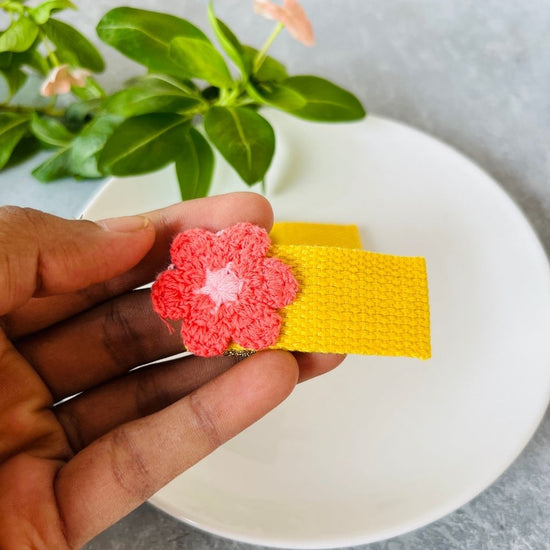 Bright Pink Flower in Braided Strip Hair Clip Set