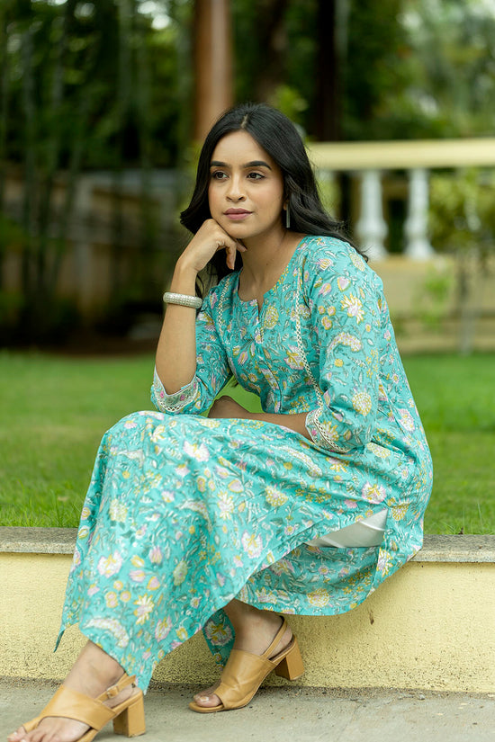 Sky Blue Floral Kurta