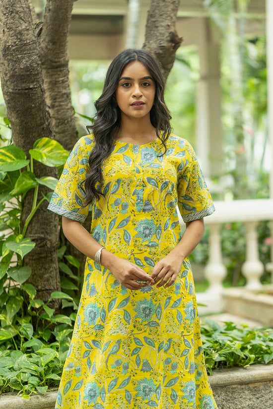 Bright Yellow and blue parrot Kurta