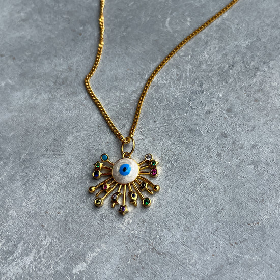 Moon & Star Evil Eye Pendant With Chain
