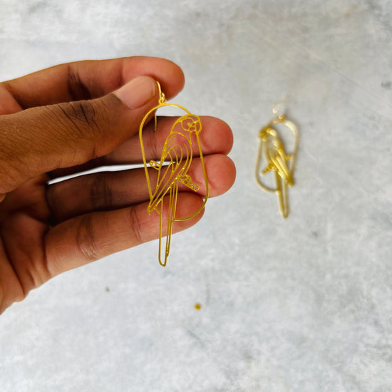 Parrot on Swing Brass Earrings