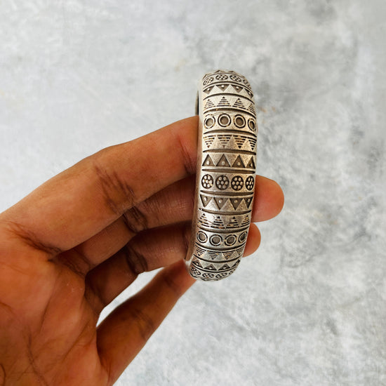 Tribal Art Bracelet Silver Tone