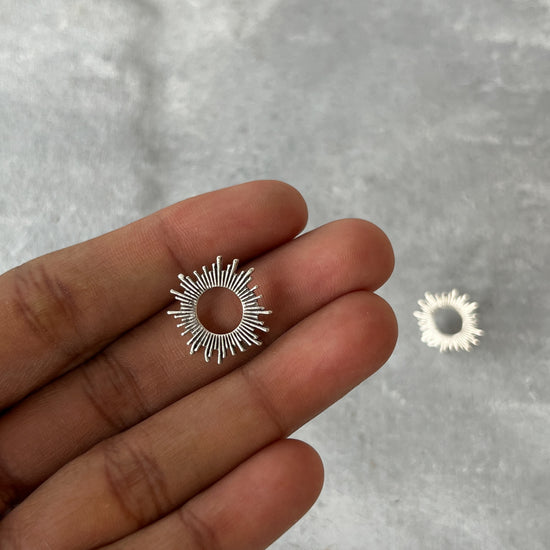 Sun stud Earrings - Silver Tone