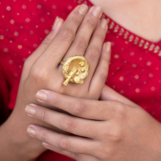 Carved Nest Finger Ring- Brass