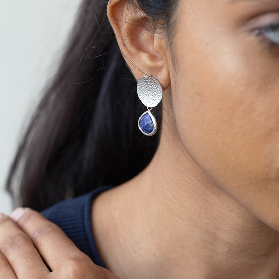 Icarus (Silver Disc And Blue Stone Earrings)