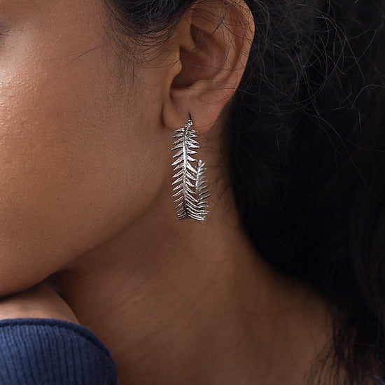 Themis (Curved Leaf Hoop Earrings Silver Tone )
