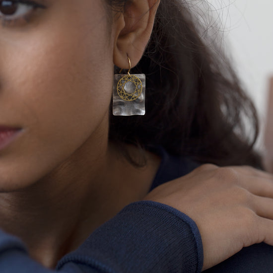 Atlas (Silver Plate and Gold Circle Earrings)