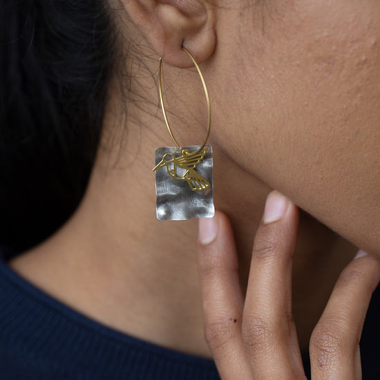 Janus (Silver Plate and Gold Sparrow Earrings in a hoop)