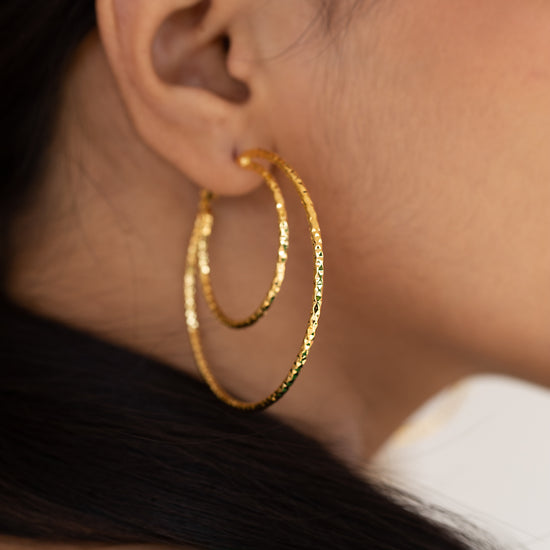 Double Hoop Earrings Hammered Effect