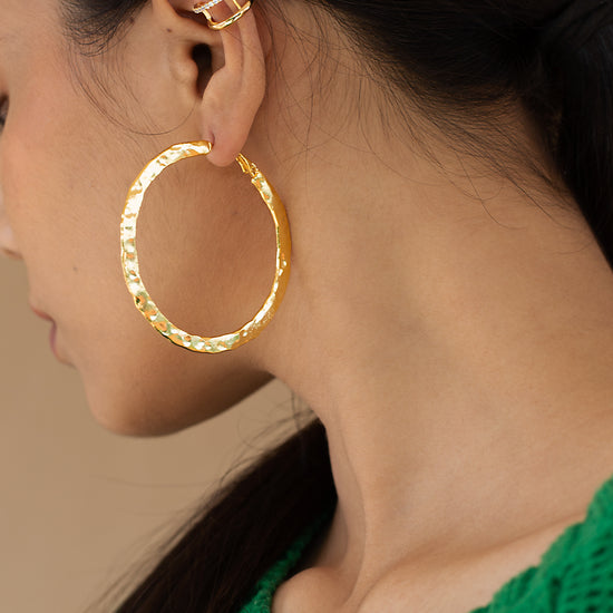 Flat hammered Hoop Earring